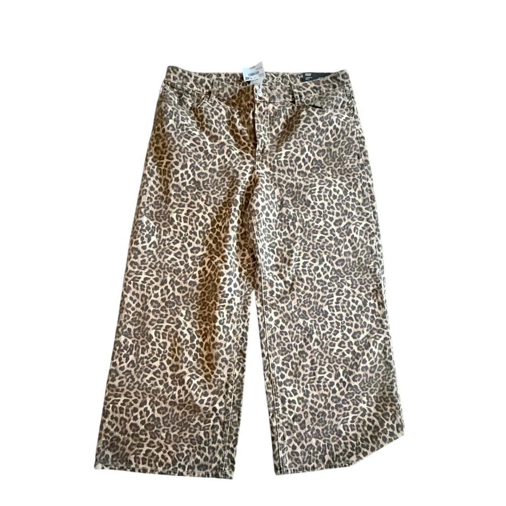 American Eagle Baggy Wide Leg Jeans Leopard Print Low Rise Size 16 Short 33W